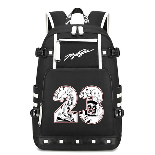 Basketball Player 23 Backpack Laptop Travel Bag Men's Women's Teenage Schoolbag (black- white) - color: Black- White