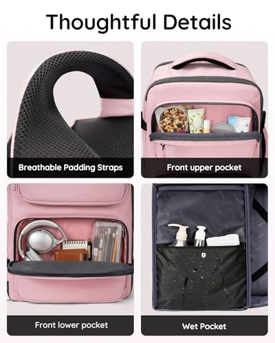 Taygeer 18 x 14 x 8 Inches Personal Item Bag, Travel Personal Item Bag with Water Bottle Pocket & Shoe Pouch, TSA Approved Under Seat Carry on Backpack Fits 15.6 inch Laptop for Women Airplanes, Pink - color: Amourpink