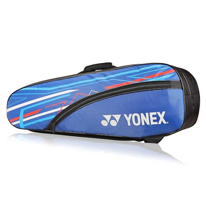 Yonex Stylish Badminton Kit-Bag |Double Zipper Compartment for Storage of 6 Rackets and Clothes|Side Pocket |Back Straps |Accessories Compartment |Made in India - color: ROYAL BLUE BLACK