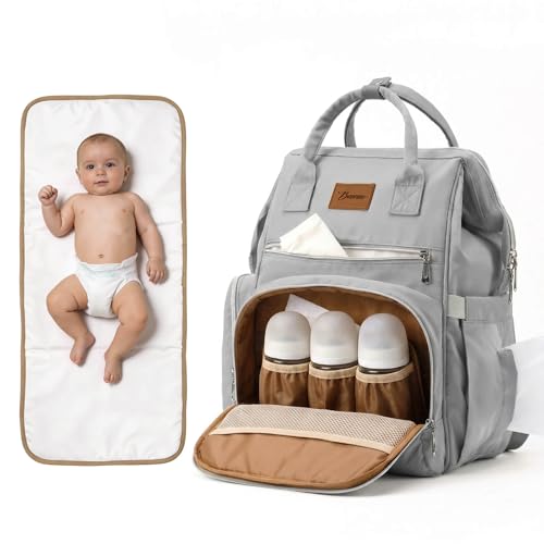 Large Diaper Bag for Mom: 27 Liters with Changing pad - Insulated Lightweight Travel Backpack for Organizing Baby Boy & Girl Essentials - Grey - color: Grey