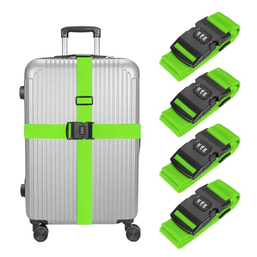 MECCANIXITY Luggage Straps with Combination Lock Adjustable Suitcase Belt Strap for Suitcase Briefcase Backpack Travel, Fluorescent Green, Pack of 4 - color: Fluorescent Green