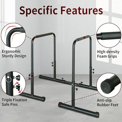 Power Tower Dip Station Pull Up Bar Stand Adjustable Height Heavy Duty Multi-Function Fitness Training Equipment