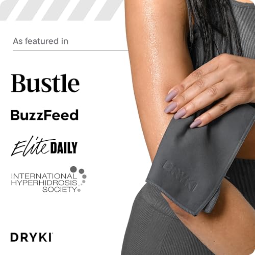 DRYKI Sweat Absorbing Handkerchiefs - The Original Pocket-Sized Sweat Towels - Quick-Dry Microfiber Sweat Rags for Face, Hands, & Body - Men & Women - Gym, Sports, and Work (Dark Grey: 5 Pack)