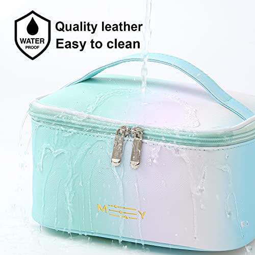 Meiyuuo Makeup Bag Large Cosmetic Bags for Women Girls Cute Travel Zipper Pouch Toiletry Organizer for Beauty Essentials Waterproof (Gradient Rainbow Green) - color: RAINBOW GREEN