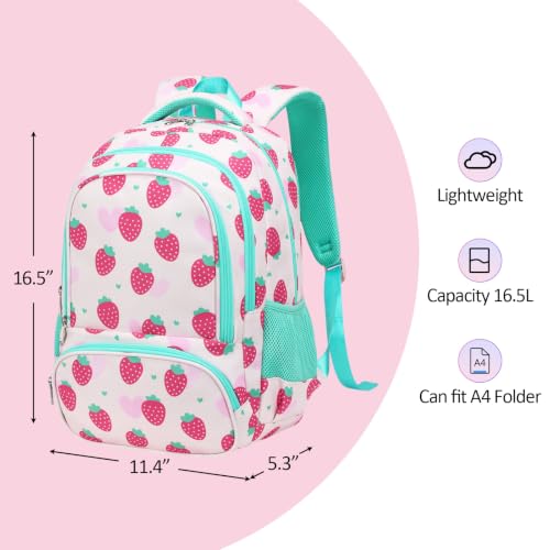 abshoo Kids Backpack For Girls Elementary Kindergarten Bookbag (Strawberry) | Lightweight,Multi-pocket,Front chest buckle,Reflective strip, Breathable widened strap, School Bags - color: Strawberry