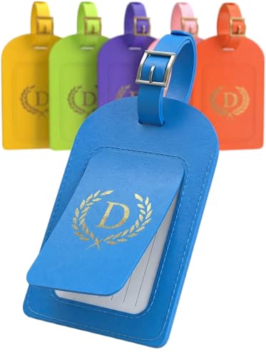 Luggage Tags for Suitcases 6 Pack PU Leather Travel Bag Tags with Privacy Cover & Stainless Steel Buckle, Vegan Leather Name ID Labels for Travel Bags, Cruise, Airline, Backpack, Baggage Identifier(D) - style: D