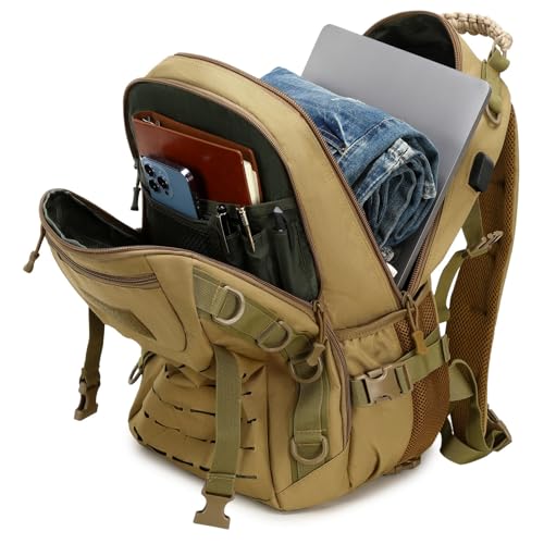 Heavy duty zipper military backpack Outdoor Tactical Backpack，Nylon canvas Knapsack，hiking camping travel Backpack， 3-day backpack，water resistantt (01#khaki) - color: 01#khaki