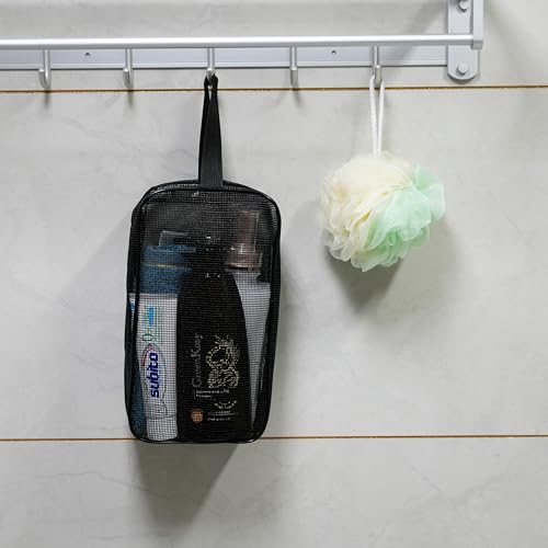 REDSINDA Mesh Shower Caddy Bag for Bathroom Gym Camping Portable Travel Mesh Toiletry Bag for Women Men - color: Standard Black