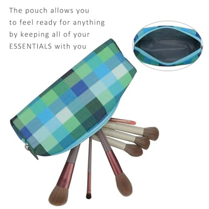 E-Tree Small Makeup Brush Bag – Mini Travel Cosmetic Pouch, Cute Checkered Zipper Case for Toiletry, Accessories & Tech Organizer | Fits Purse, Backpack (Blue Checkered) - color: Blue Checkered