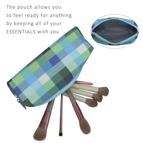 E-Tree Small Makeup Brush Bag – Mini Travel Cosmetic Pouch, Cute Checkered Zipper Case for Toiletry, Accessories & Tech Organizer | Fits Purse, Backpack (Blue Checkered) - color: Blue Checkered