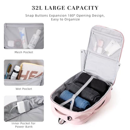 Timeet Travel Backpack for Women Men, 32L 4 In 1 Carry on Luggage Backpack, TSA Friendly Flight Approved 17 Inch Laptop Backpack, Waterproof Travel Bag for Work School Camping Hiking, Dusty Pink - color: Dusty Pink