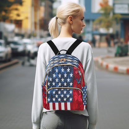 American Flag Butterfly Mini Backpack Purse for Women Shoulder Bag Fashion Daypack Ladies Handbag Lightweight Travel Bag Rucksack - color: American Flag Butterfly, size: Small