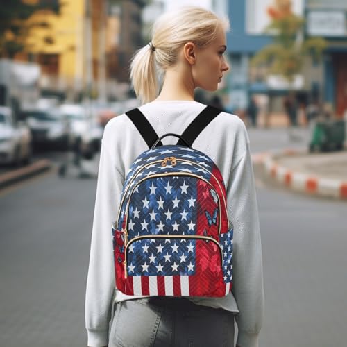 American Flag Butterfly Backpack Purse for Women Shoulder Bag Fashion Daypack Ladies Handbag Lightweight Travel Bag Rucksack - color: American Flag Butterfly, size: Medium