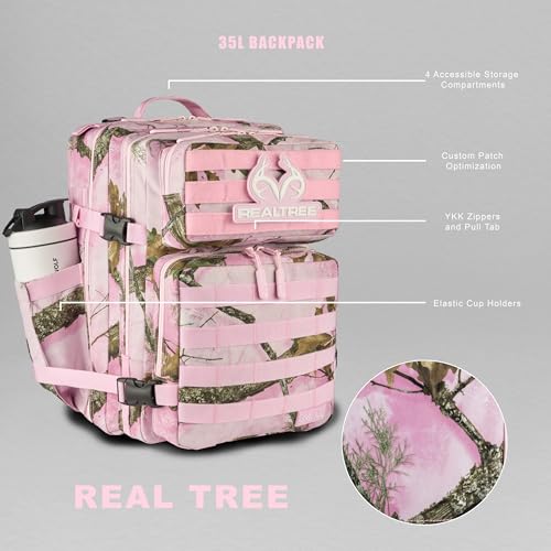 WOLFpak 35L Athletic Gym Backpack (Realtree APX Flushing Pink) - Durable 1000D Waterproof Oxford Material with MOLLE Webbing, Laptop Pocket & Dual Cup Holders, Durable Fitness/Travel/Military Daypack - color: Realtree Apx Flushing Pink