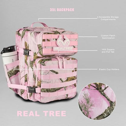 WOLFpak 35L Athletic Gym Backpack (Realtree APX Flushing Pink) - Durable 1000D Waterproof Oxford Material with MOLLE Webbing, Laptop Pocket & Dual Cup Holders, Durable Fitness/Travel/Military Daypack - color: Realtree Apx Flushing Pink