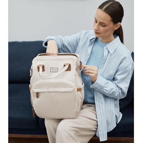 Diaper Bag Backpack, Multifunction Diaper Bag with Changing Station, Stylish Baby Bags, Large Unisex Diaper Backpack for Mom and Dad, Baby Registry Search, Portable Changing Pad – White Beige - color: White Beige
