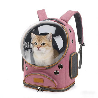 Cat Backpack Carrier, Breathable Cat Carrier Large Space Bubble Pet Backpack for Small Dog and Large cat up to 18lbs, Transparent & Foldable Pet Carrier for Travel Hiking (Pink) - color: pink