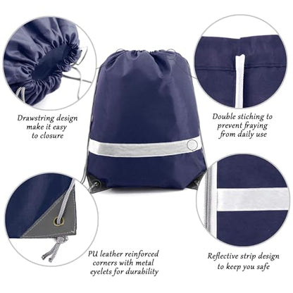 BeeGreen Reflective Drawstring Bags 20 Packs Navy Blue Large Drawstring Bags String Backpack for Gym Sports Trip with Reflective Strip Cinch Sack DIY for Women Men Team - color: Reflective Navy
