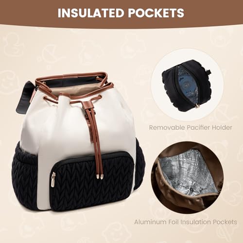 LOVEVOOK Diaper Bag Backpack, Small Baby Bag, Cute Baby Diaper Bag, Stylish Water-Resistant Travel Baby Bag for Mom, Baby Backpack with Changing Pad, Stroller Straps -Black Beige - color: Black Beige