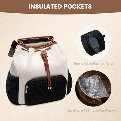 LOVEVOOK Diaper Bag Backpack, Small Baby Bag, Cute Baby Diaper Bag, Stylish Water-Resistant Travel Baby Bag for Mom, Baby Backpack with Changing Pad, Stroller Straps -Black Beige - color: Black Beige