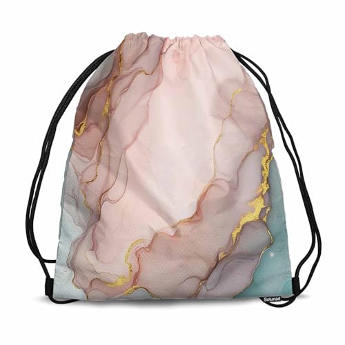Drawstring Gym Backpack Gold Abstract Liquid Volleyball Bag Sports Backpack Art Marble Paint Sophisticated Grunge 14x16.9 Inch - color: Marble Texture