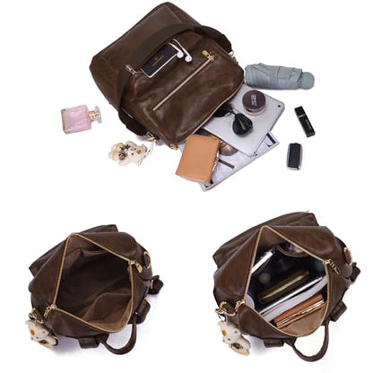 Soperwillton Women Backpack Purse Multipurpose Design Handbags Shoulder Bag PU Leather Travel bag Backpack Set 2pcs - color: Darkcamel