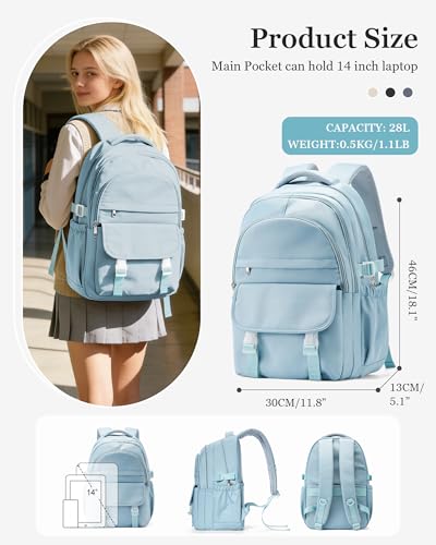 Waterproof Aesthetic Backpack For School, Cute High School Bookbag For Teen Girls Boys, Lightweight Casual Daypack Backpack For Women Men, College Backpack With Lots Of Pockets（Blue） - color: Blue