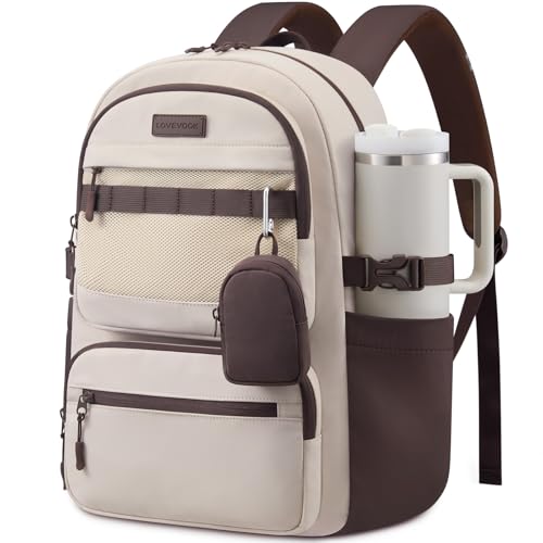 LOVEVOOK Commuter Laptop Backpack with Honeycomb Mesh Back & Ergonomic Padded Straps, 15.6" Water Resistant Travel Bag, Nurse Teacher Office Daily Commute with Accessory Pouch - color: Light Gray - Dark Coffee, size: 15.6 Inch