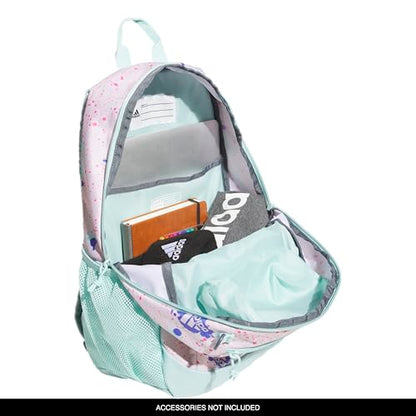 adidas Creator School Backpack for Girls & Boys — Durable Bookbag - color: Splatter Sandy Pink/Semi Flash Aqua Blue