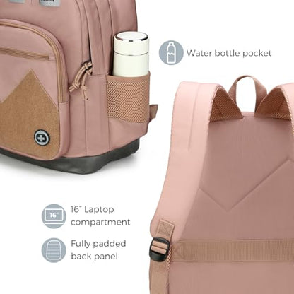 Swissdigital Design Big Student Laptop Backpack with Fun Personalized Patches For College Boy & Girl, Middle High School Teen Bookbag Cool Travel Daypack Mocha Brown - Includes 3 Patches | SD1718-35 - color: Mocha Brown
