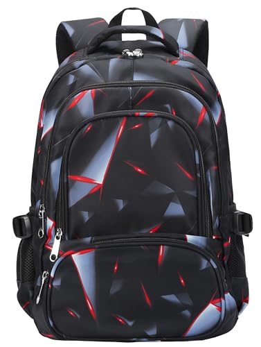 BLUEFAIRY Kids Backpack for Boys Elementary Primary School Bags for Childs Black Bagpack Book Bag Back to School Gifts for Son Mochilas Escolares para Niños 17" Large Compartment Black/Red - color: Black Red