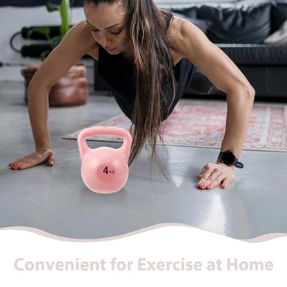 Water Fillable Kettlebell 4kg Pink Dual Handle Yoga Kettle Bell Portable Home Fitness Equipment Strength Training Dumbbell for Women Workout
