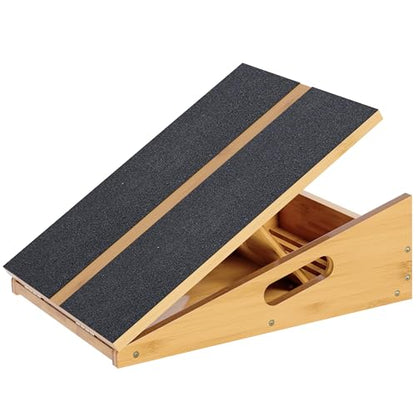 Wood Slant Board Calf Stretcher - Professional Calf Stretcher Slant Board for Physical Therapy, Incline Stretching, and Rehabilitation Exercises - Durable and Adjustable Balance Tool - color: Bamboo