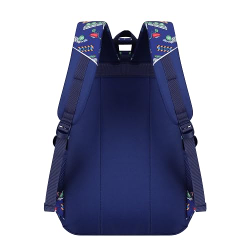 MYGOO Boys School Backpack Euclid Truck Blue Bookbag for Elementary Middle School Ages 5-12, 17 inch Large Capacity 24L Kids Student Travel Bags - color: Euclid Truck Blue