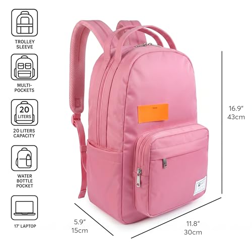 Xach Casual and Affordable Everyday Backpack for Women - Lightweight 20 liters capacity with 17” Laptop Sleeve, Unique Note Pad Design, Luggage Sleeve (Pink) - color: Pink