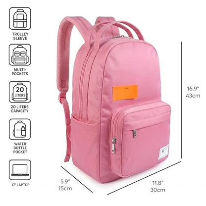 Xach Casual and Affordable Everyday Backpack for Women - Lightweight 20 liters capacity with 17” Laptop Sleeve, Unique Note Pad Design, Luggage Sleeve (Pink) - color: Pink
