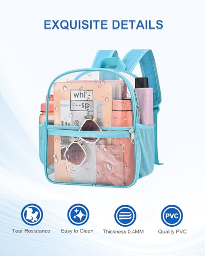 Clear Backpack for Stadium Events, 12x12x6 Small Clear Plastic bag with Reinforced Straps for Game Security Festival Concert - color: Aqua