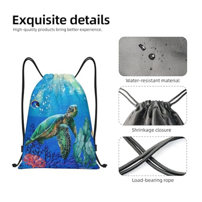 Gianlaima Ocean Turtle Fish On Sea World Drawstring Bags Backpack Sport Gym Sack For Men Women - color: Black15