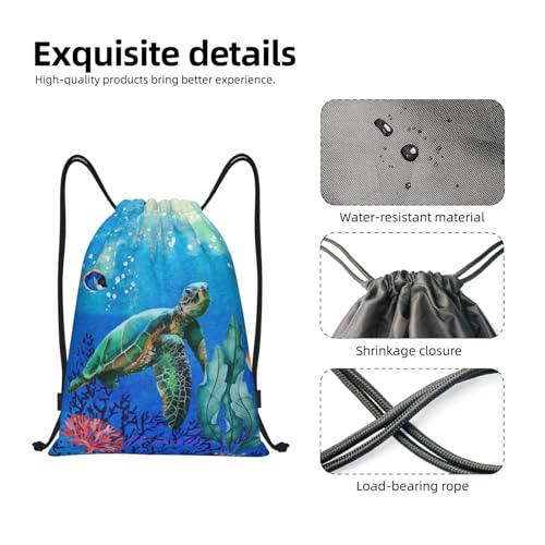 Gianlaima Ocean Turtle Fish On Sea World Drawstring Bags Backpack Sport Gym Sack For Men Women - color: Black15