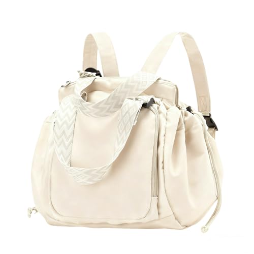 Tote Bag Large Capacity Lightweight Backpack with 15 Pockets Nylon Shoulder Bag for Car Travel Mother Bag - color: Beige