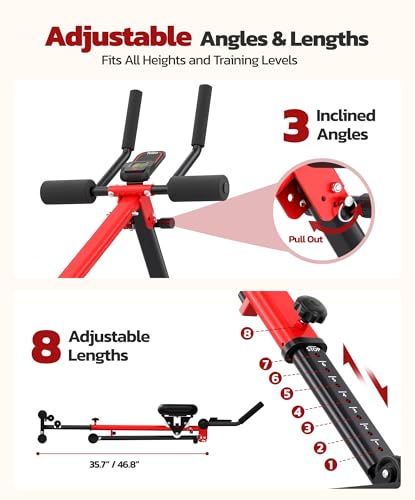 Yoleo 2 in 1 Ab & Rowing Machines for Home, Foldable Ab Workout Equipment, Ab Trainer Machine for Stomach Workout, Ab Crunch Machine with Foam Support,7-Length Adjustable Ab Machine for Home Exercise