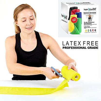 Resistance Band for Working Out | Super Exercise Bands 8,16,24 Yard Bulk Rolls |10 Strengths in Light Medium and Heavy Resistance Bands | Latex Free Workout Bands Including App and e-Book - size: 24 Yards, style: Beginner Level 1