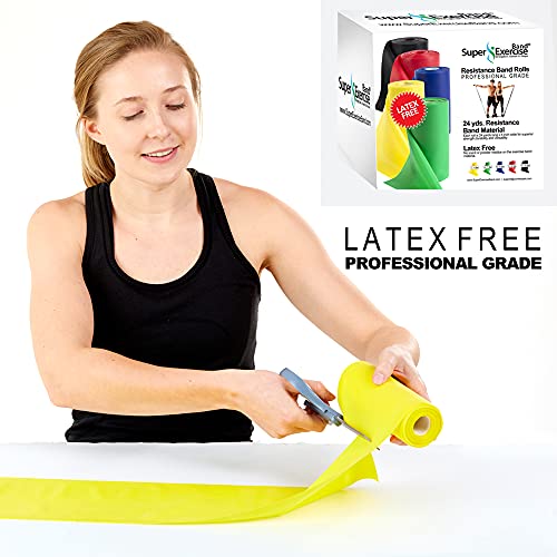 Resistance Band for Working Out | Super Exercise Bands 8,16,24 Yard Bulk Rolls |10 Strengths in Light Medium and Heavy Resistance Bands | Latex Free Workout Bands Including App and e-Book - size: 24 Yards, style: Beginner Level 1