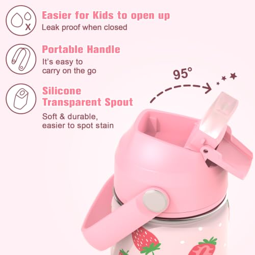 Bevalsa Backpack for Girls, School Bookbag Teen Girls Backpack Set with 14oz Insulated Water Bottle Stainless Steel, Lunch Bag & Pencial Case for Kids Elementary Middle Student (Pink Strawberry) - color: Pink Strawberry
