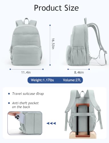 Uselike Travel Backpack for Women, 15.6 Inch Laptop Backpack, Quilted College Bookbag, Cute Work Backpacks, Water Resistant (Dawn Grey) - color: Dawn Grey