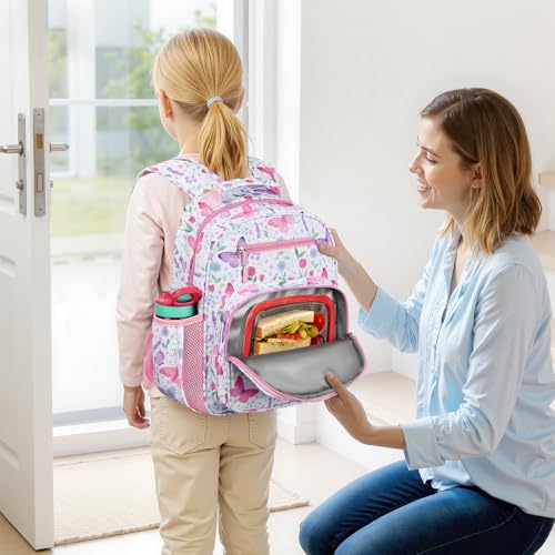 mibasies Kids Backpack for Girls 5-8: Water-Resistant School Bookbag for Kindergarten and Elementary - Butterfly Pink - color: Butterfly Pink, style: Kids-15"h