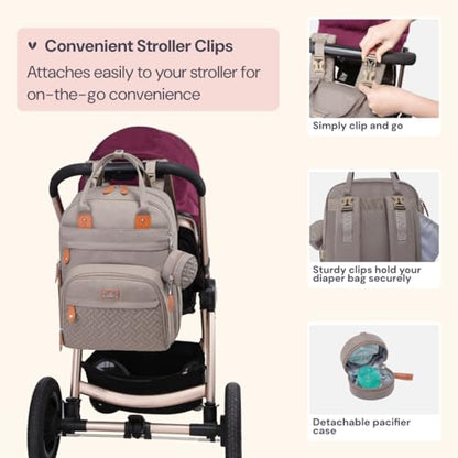 BabbleRoo Diaper Bag Backpack - Baby Essentials Travel Tote - Multi Function Water Resistant Diaper Bag, Travel Essentials Baby Bag with Changing Pad, Stroller Straps & Pacifier Case - Unisex, Khaki - color: Khaki, size: Large