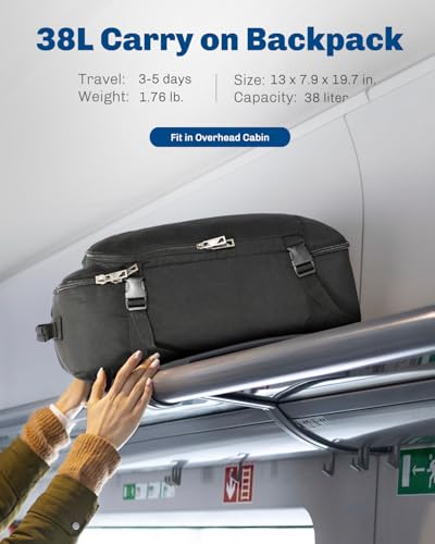 Hynes Eagle 38L Flight Approved Backpack Carry On Travel Bag for Men Women - color: Black-n