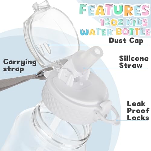 OLDLEY 12oz Kids Water Bottle, Tritan BPA-Free, Leakproof Flip Straw Lid, Motivational Time Marker, Carry Strap, Reusable Clear Water Bottle for Boys & Girls,Clear - color: Clear, style: 12 Ounces