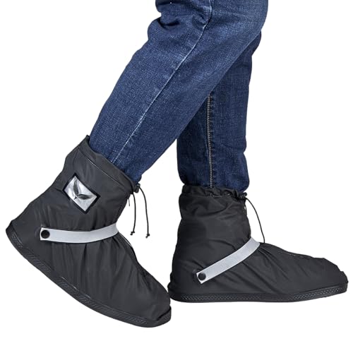 Waterproof Rain Boot Shoe Covers for Men Women with Reflector, Black Non-slip Reusable Boot Covers with Side Zipper, Foldable Anti-Snow Shoe Covers Rainproof Overshoes Over Shoes Galoshes - color: Short-Style, size: Large
